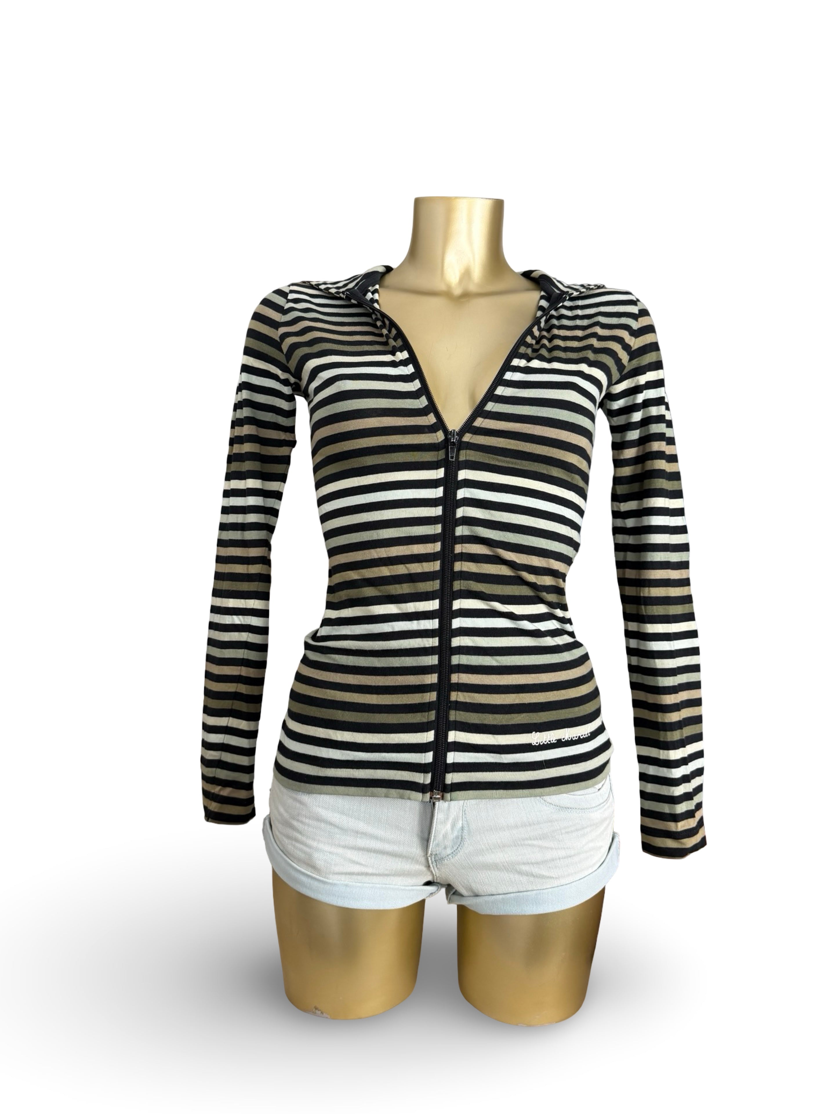 Khaki striped cotton hoodie (XS)