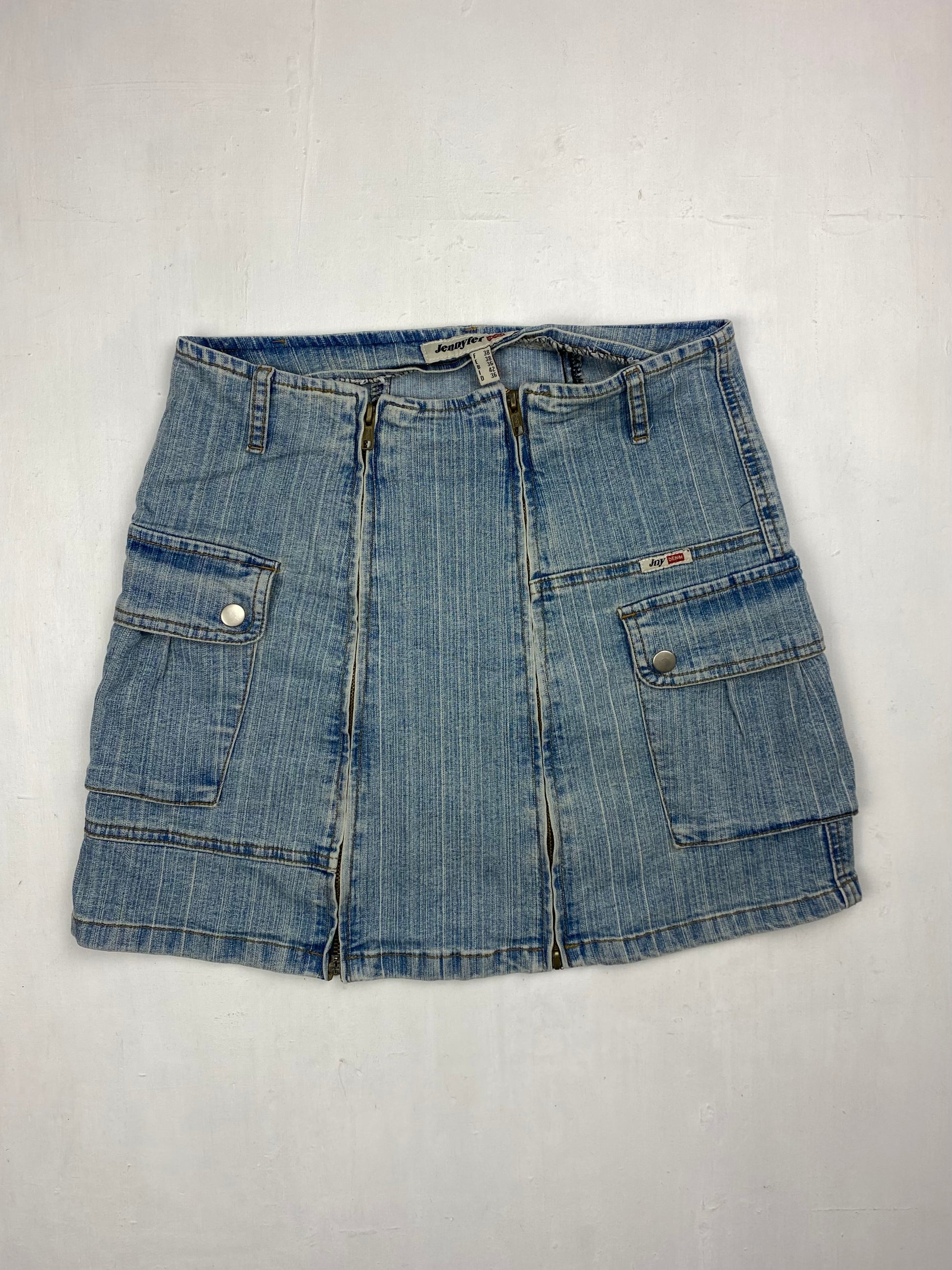 Blue denim cargo mini skirt (S)