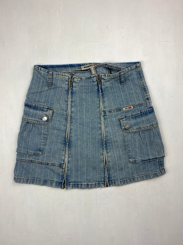 Blue denim cargo mini skirt (S)