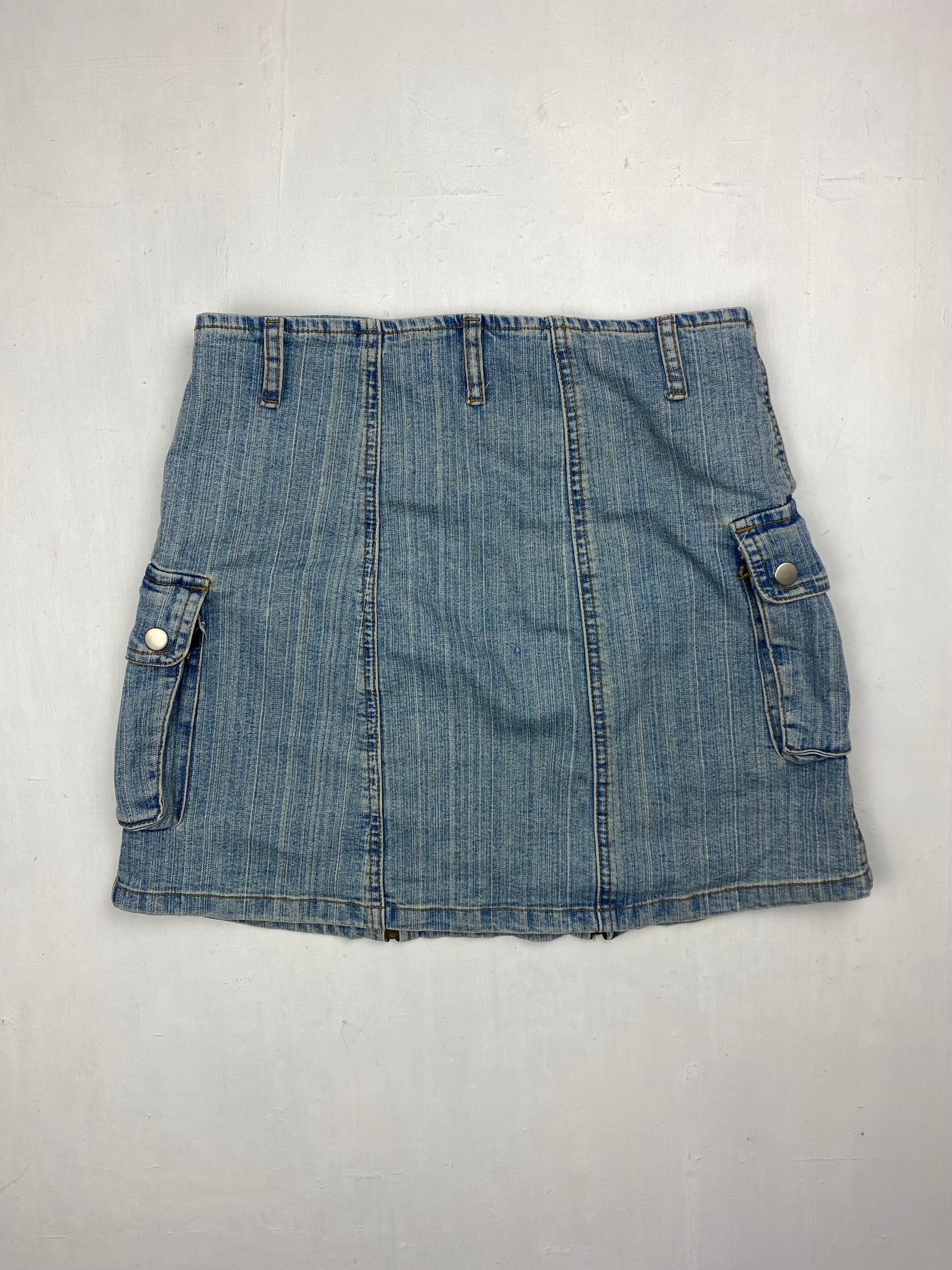 Blue denim cargo mini skirt (S)