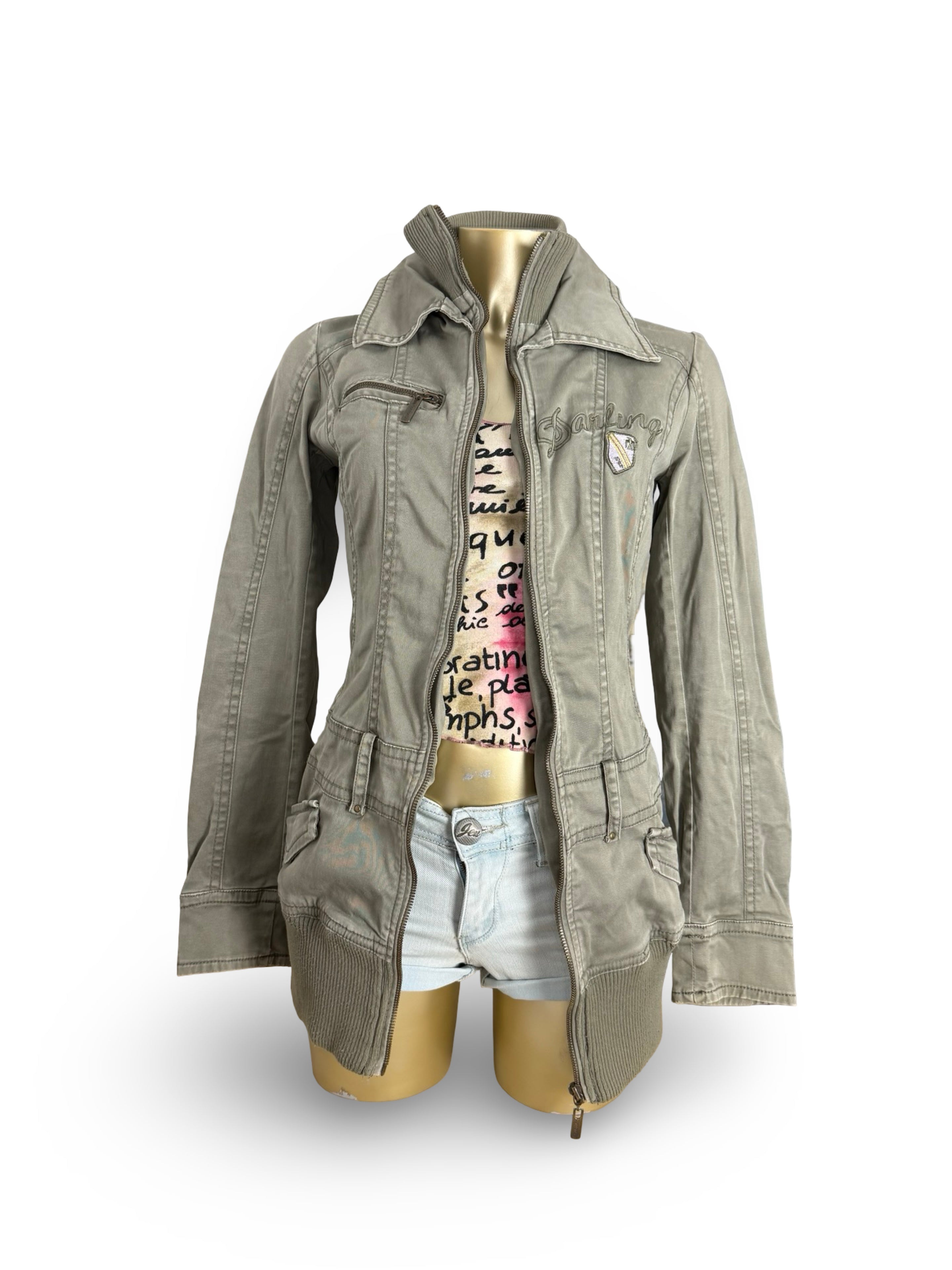 Khaki zip up biker jacket (S)