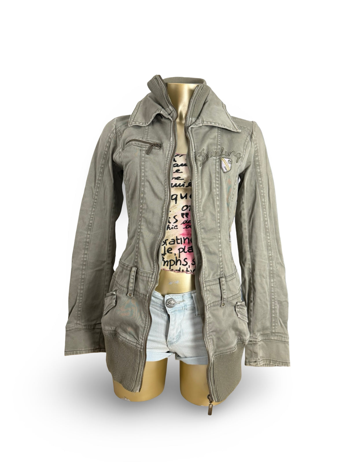 Khaki zip up biker jacket (S)