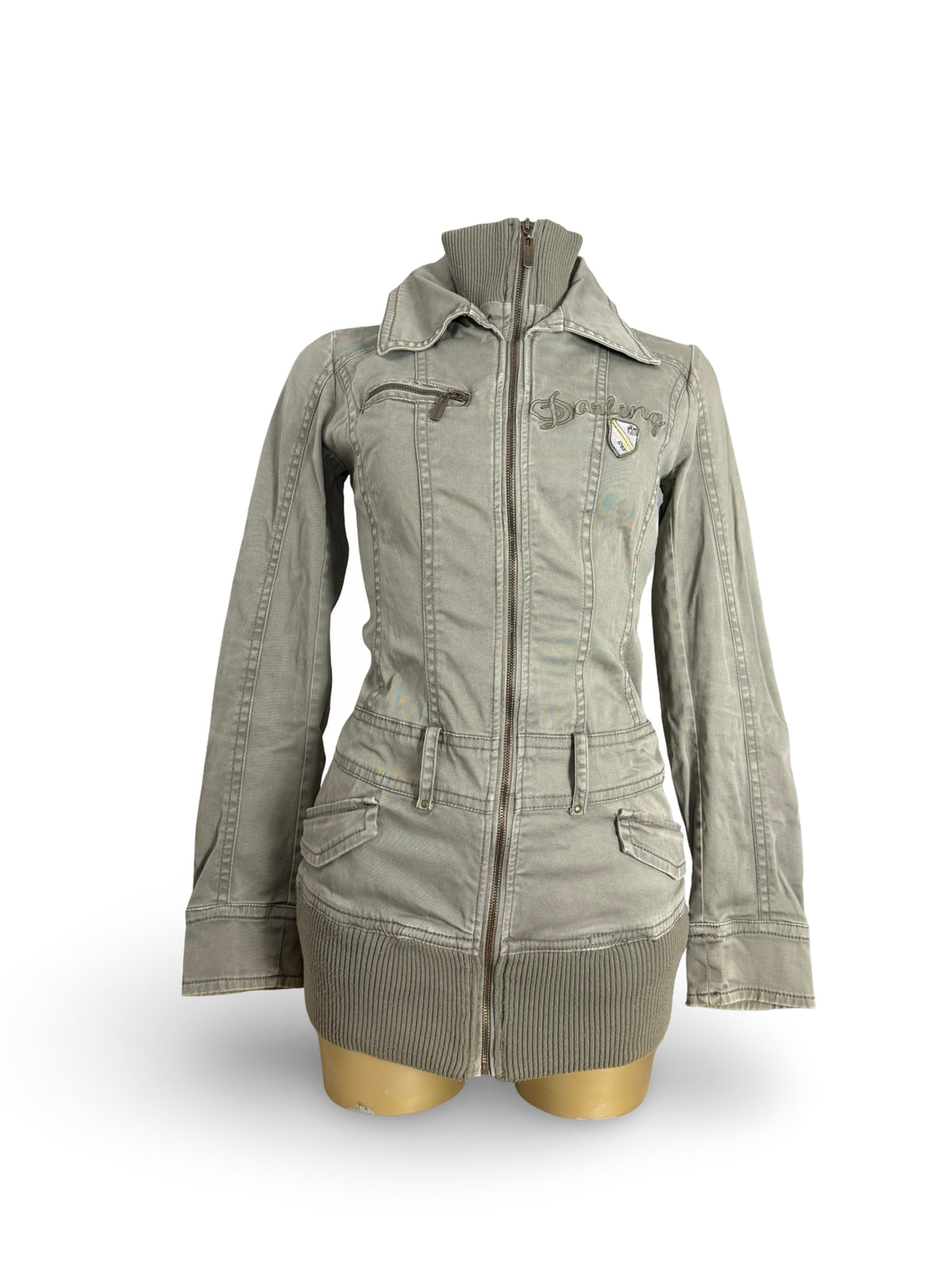 Khaki zip up biker jacket (S)