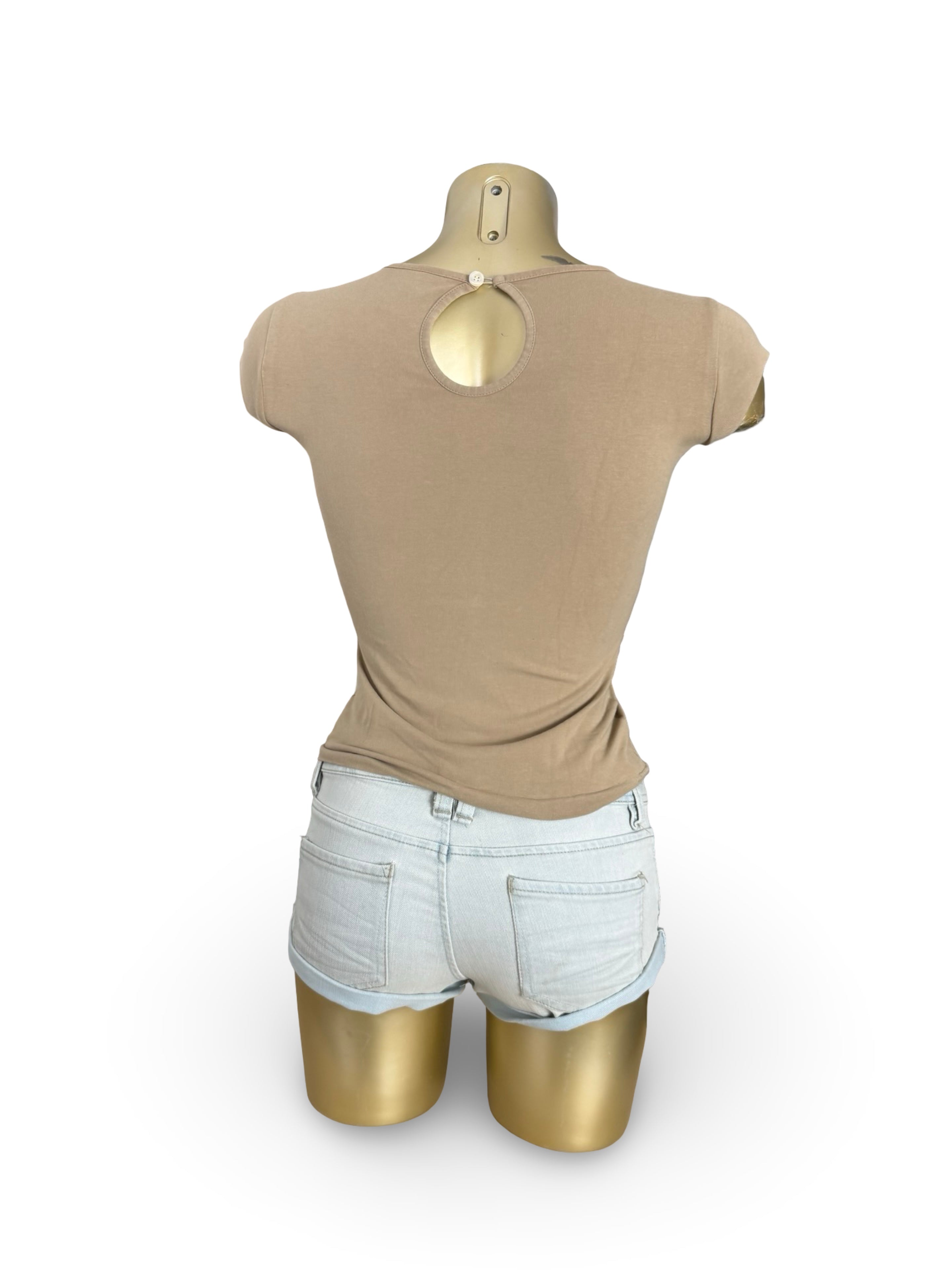Khaki embroidered logo cotton tee (XS)