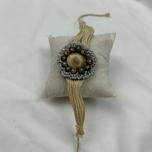 Beige pearls cord boho necklace + bracelet set