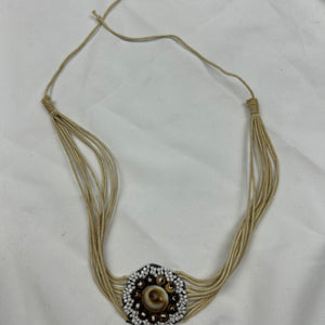 Beige pearls cord boho necklace + bracelet set