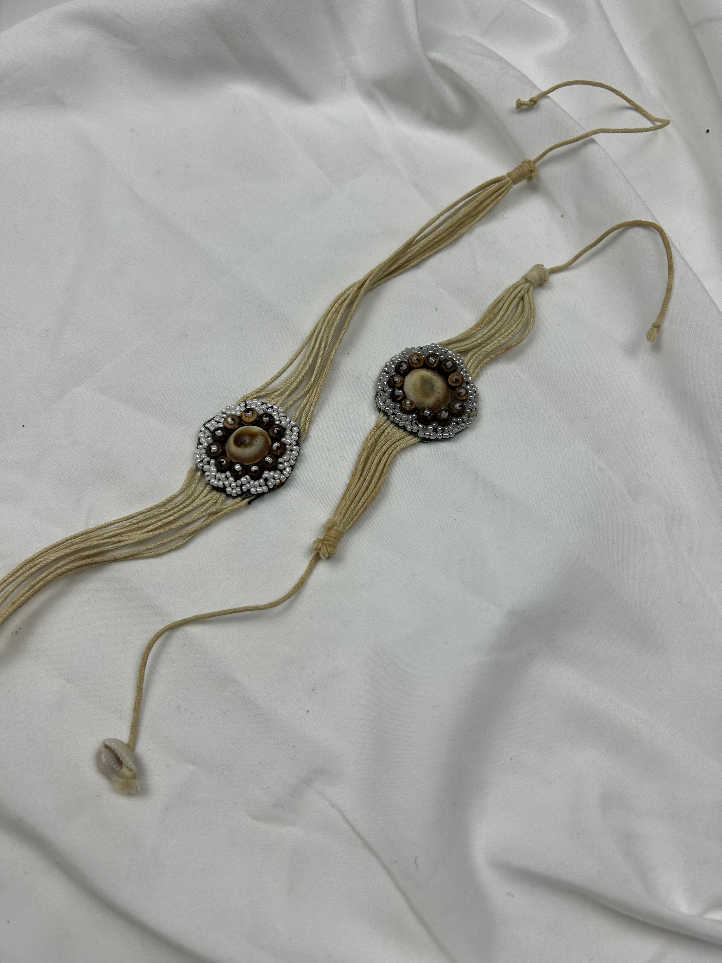 Beige pearls cord boho necklace + bracelet set