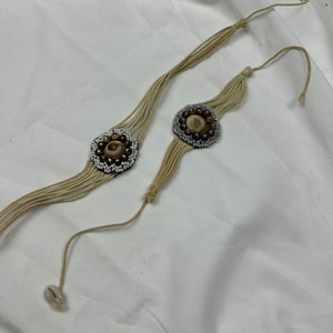 Beige pearls cord boho necklace + bracelet set