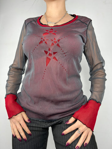 Grey & red mesh lined long sleeves top (M/L)