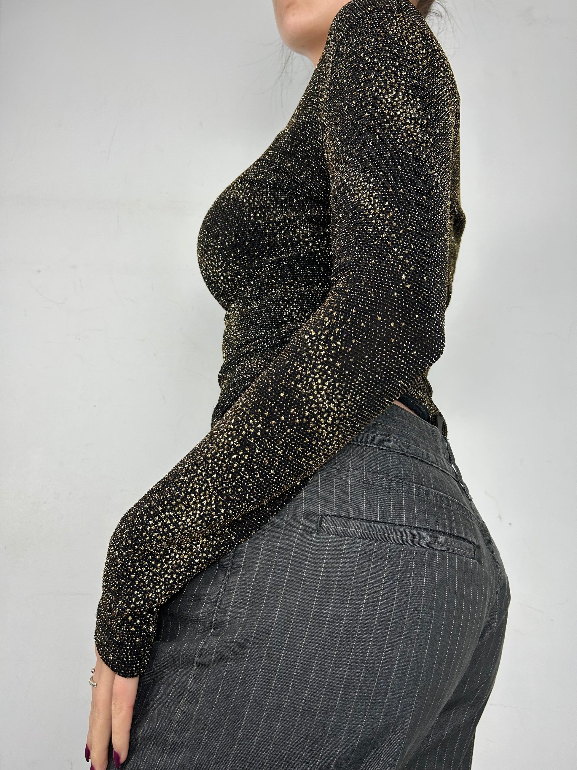 Gold & black long sleeves top (S)