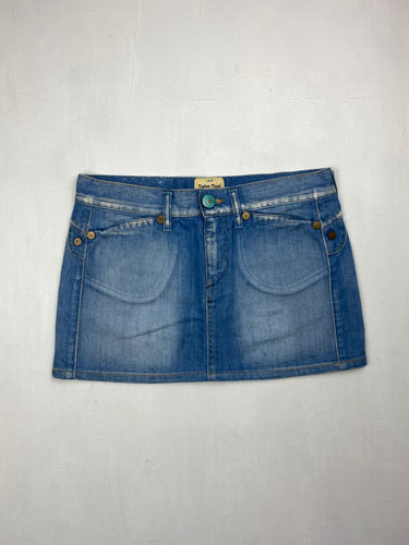 Blue denim low rise mini skirt (S)