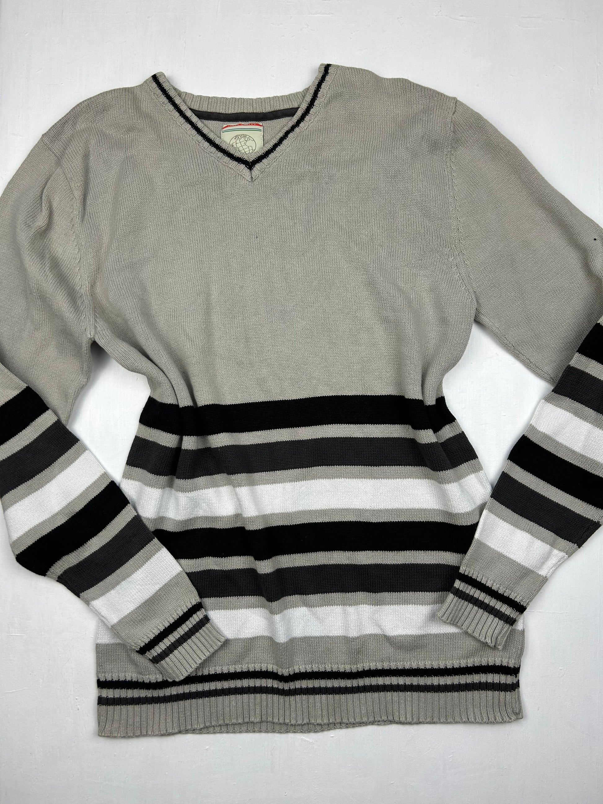 Beige striped V neck  jumper (XL)