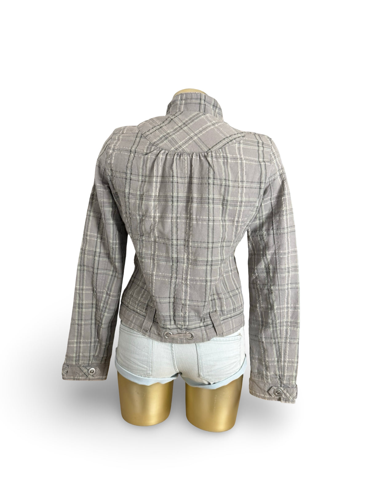 Grey check print zip up jacket (M)