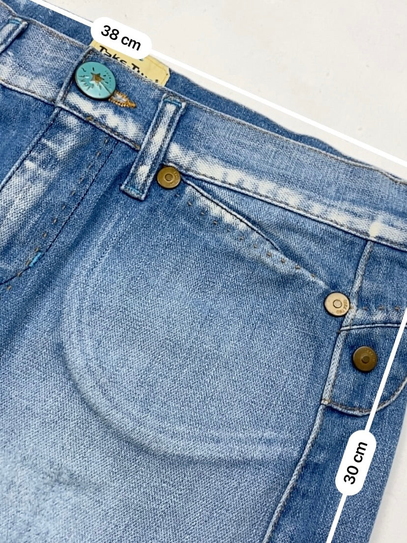 Blue denim low rise mini skirt (S)