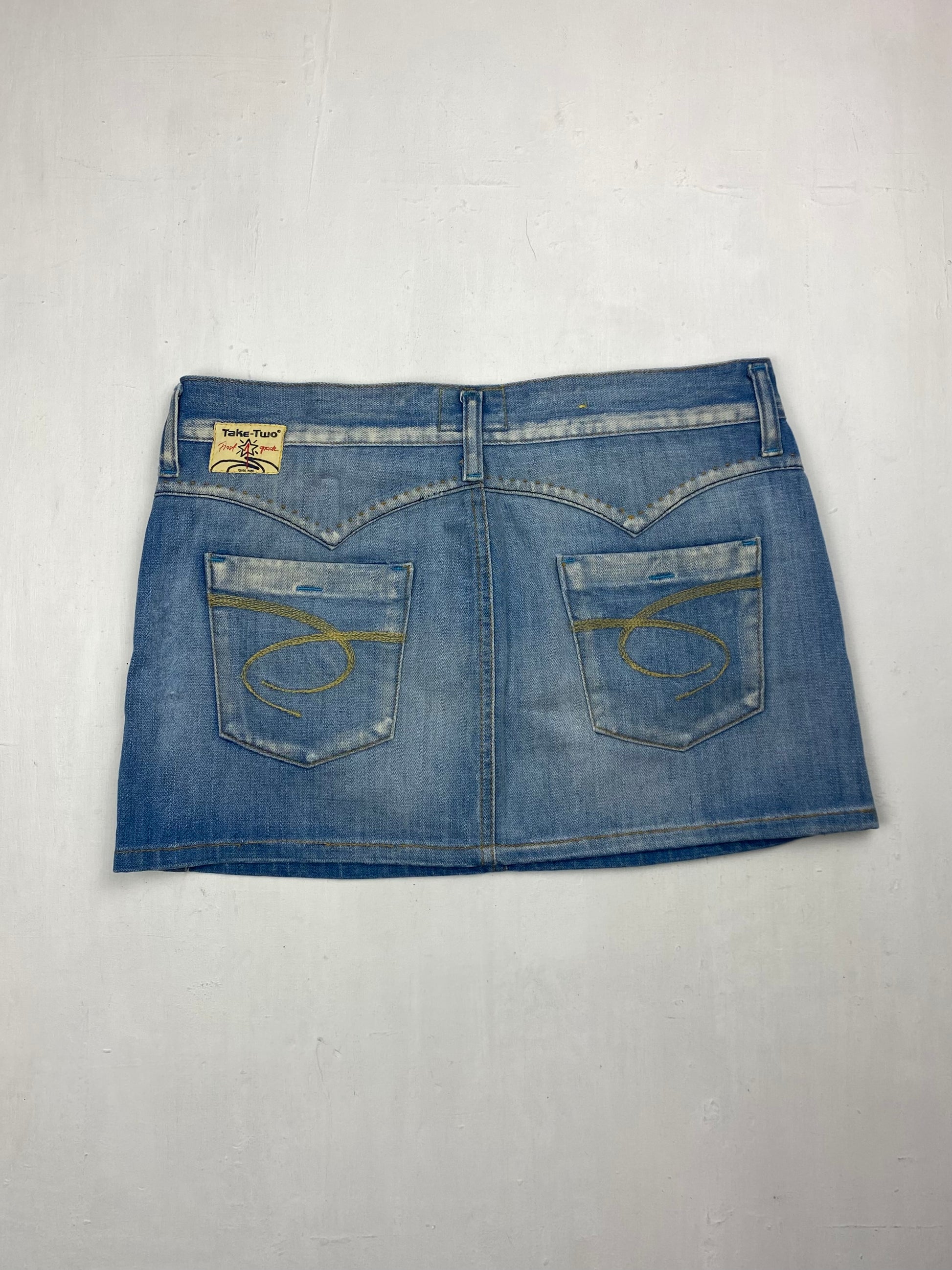 Blue denim low rise mini skirt (S)