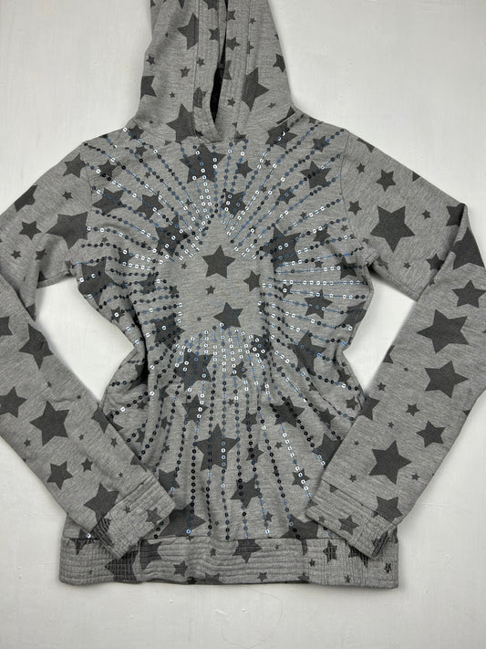 Grey stars print hoodie sweatshirt (S)