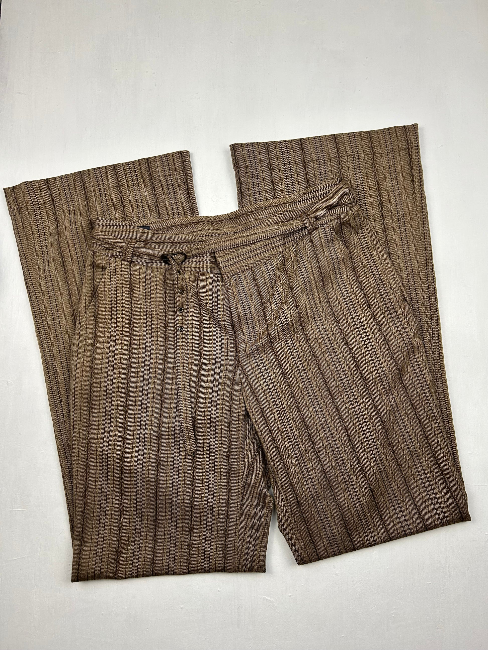 Brown striped low rise office pants wit belt (XS)