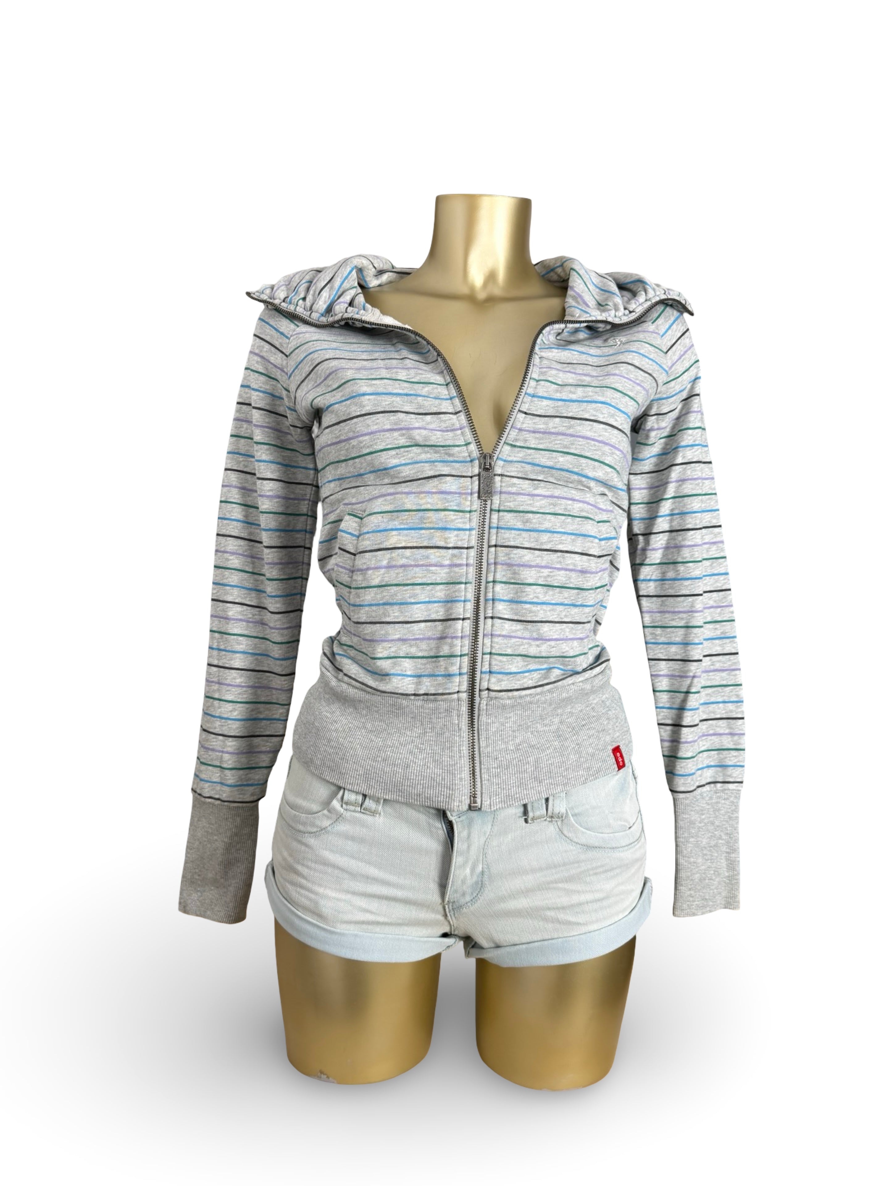 Grey striped zip up thigh neck sweatshirt (XS)