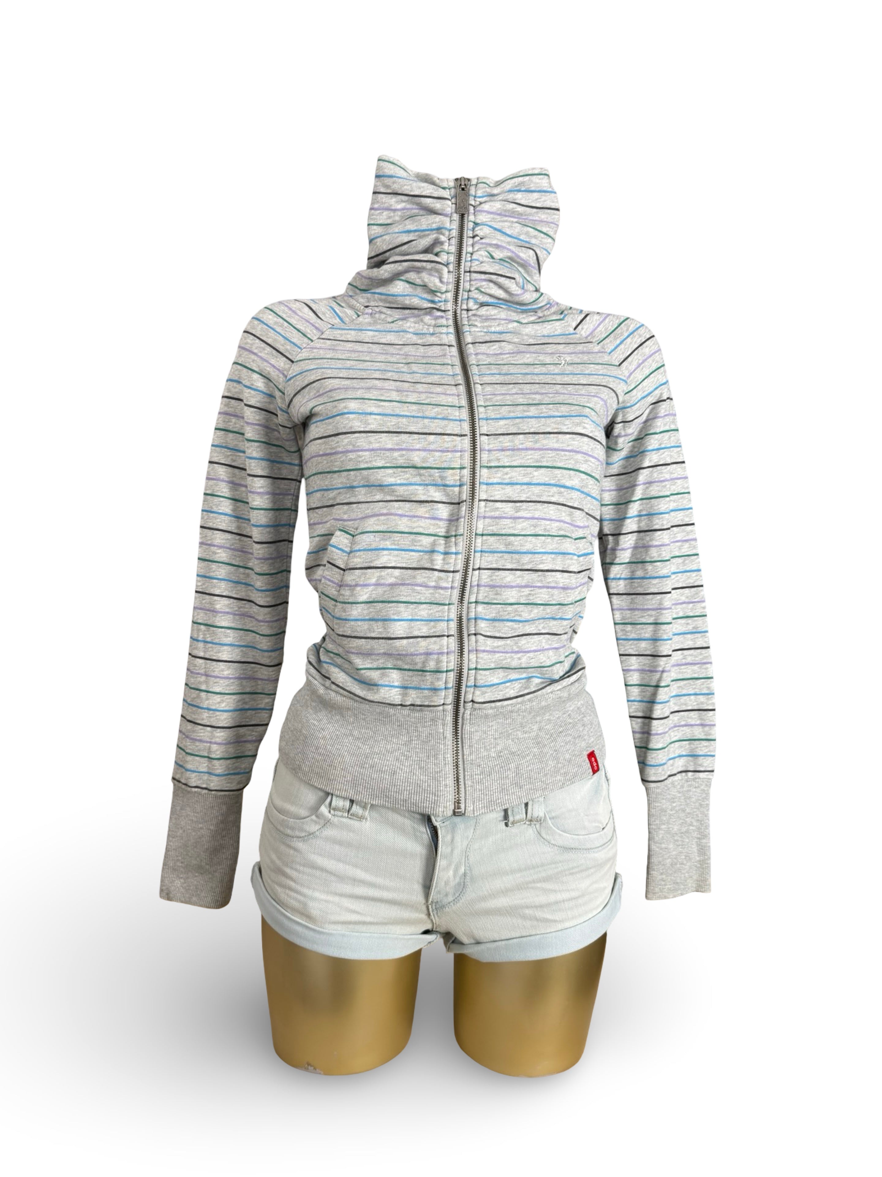 Grey striped zip up thigh neck sweatshirt (XS)