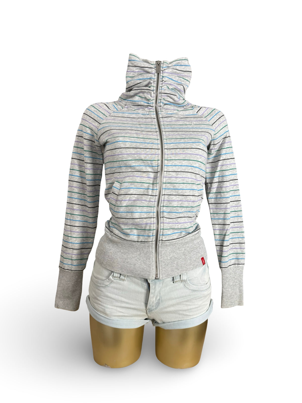 Grey striped zip up thigh neck sweatshirt (XS)