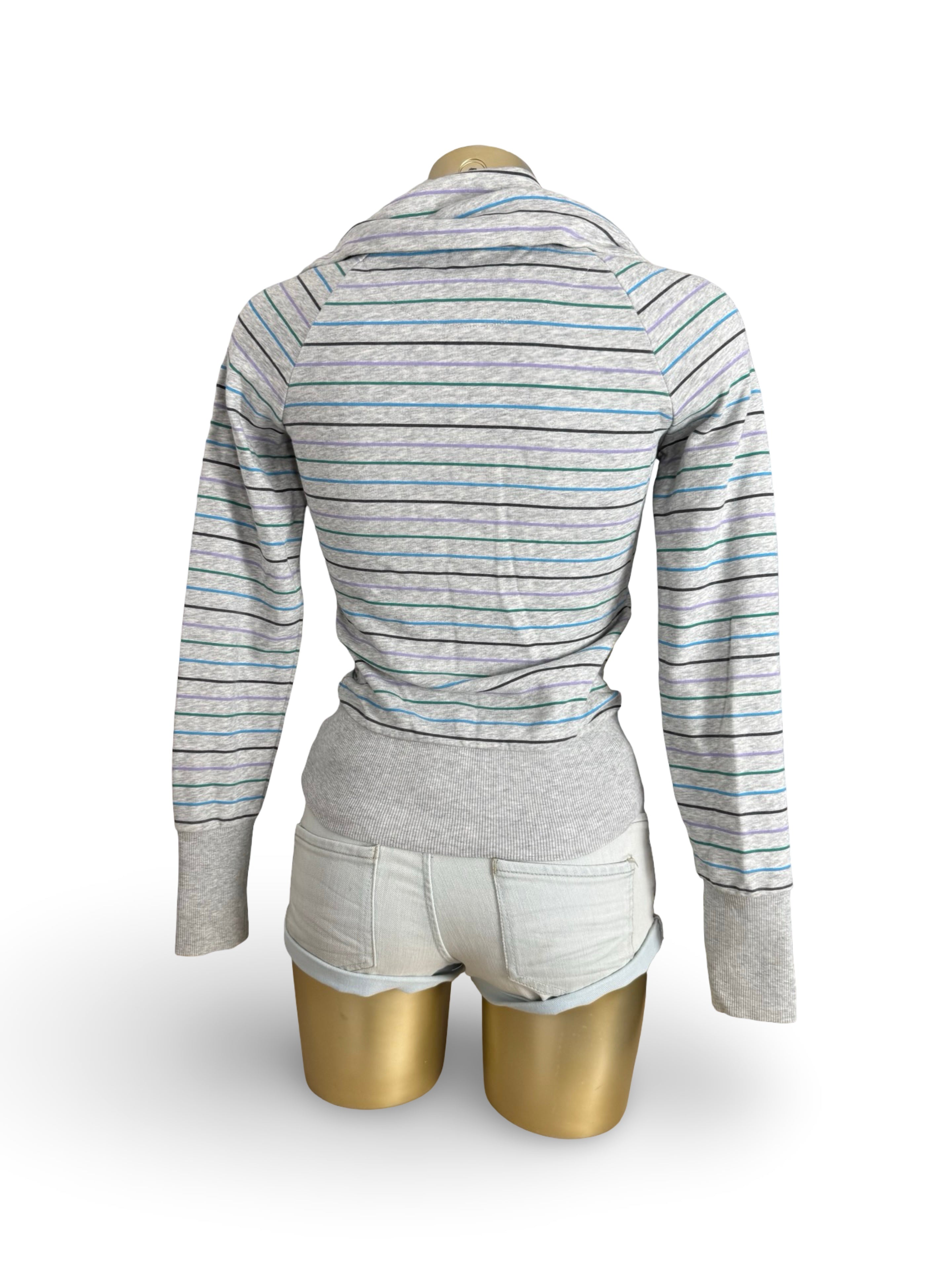Grey striped zip up thigh neck sweatshirt (XS)