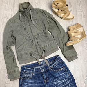 Khaki 100% cotton biker jacket (S)