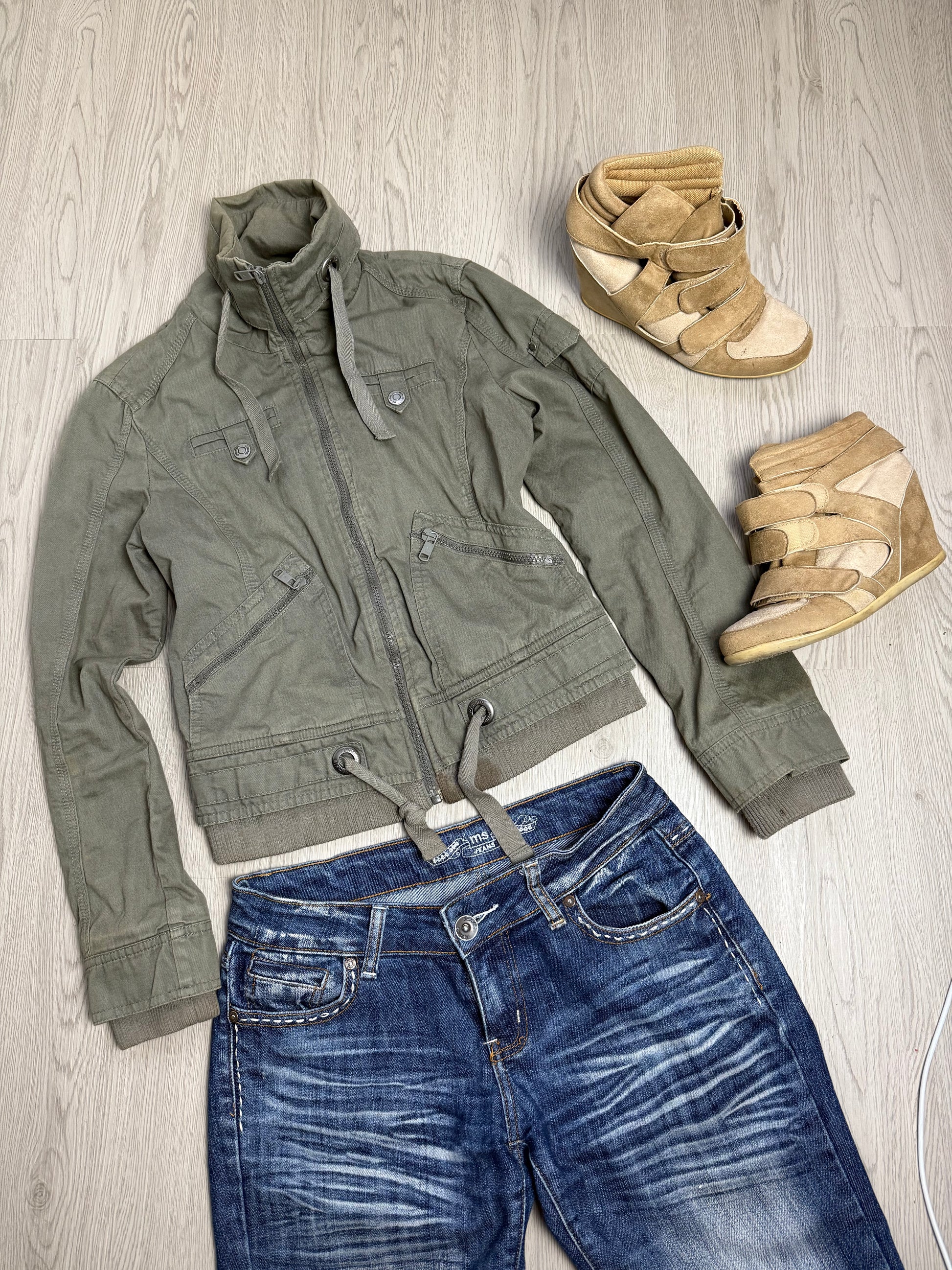 Khaki 100% cotton biker jacket (S)