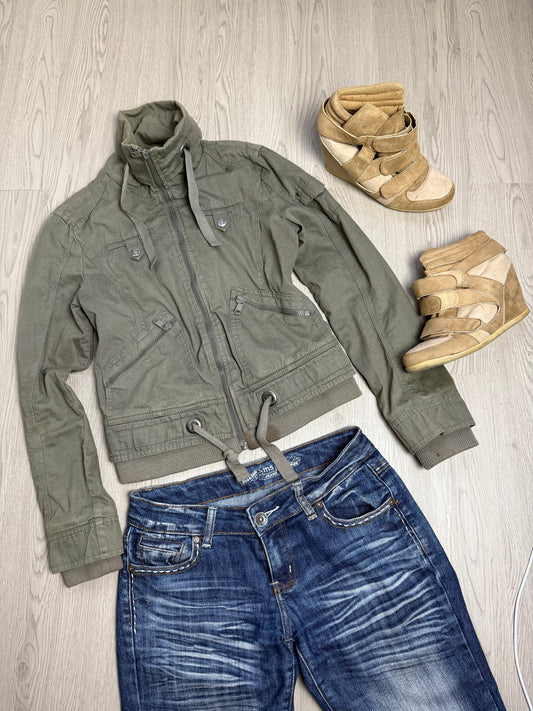 Khaki 100% cotton biker jacket (S)
