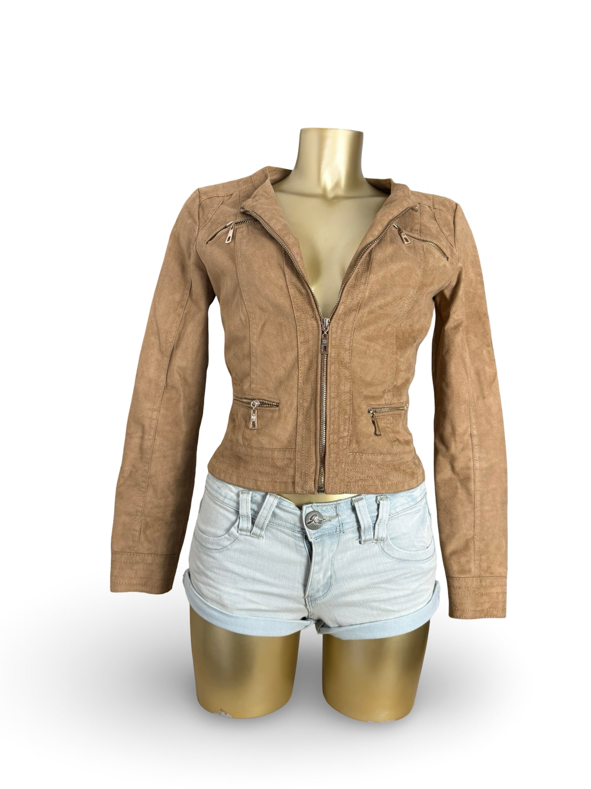 Beige suede biker jacket (S)