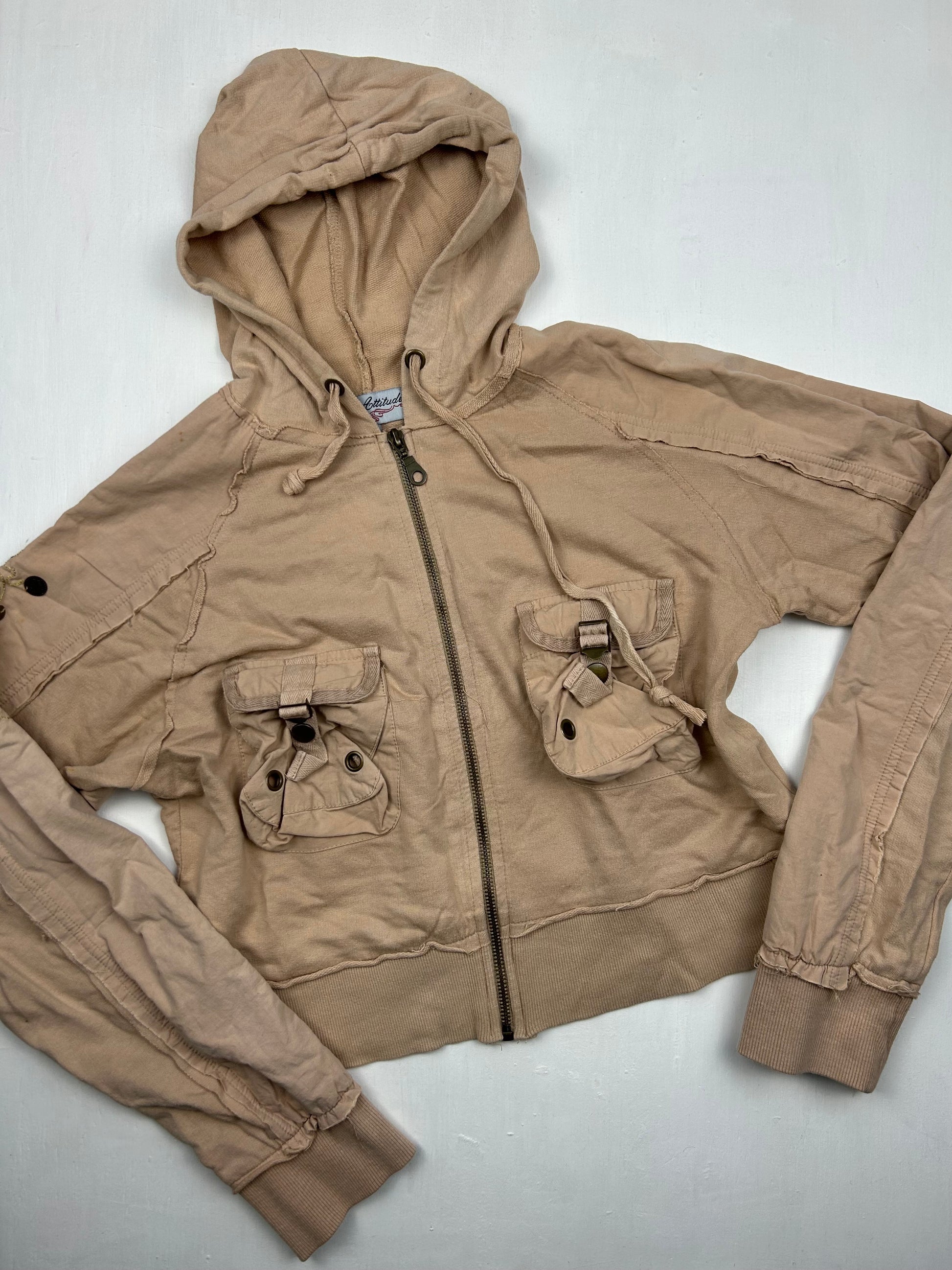 Beige utility zip up hoodie (S/M)