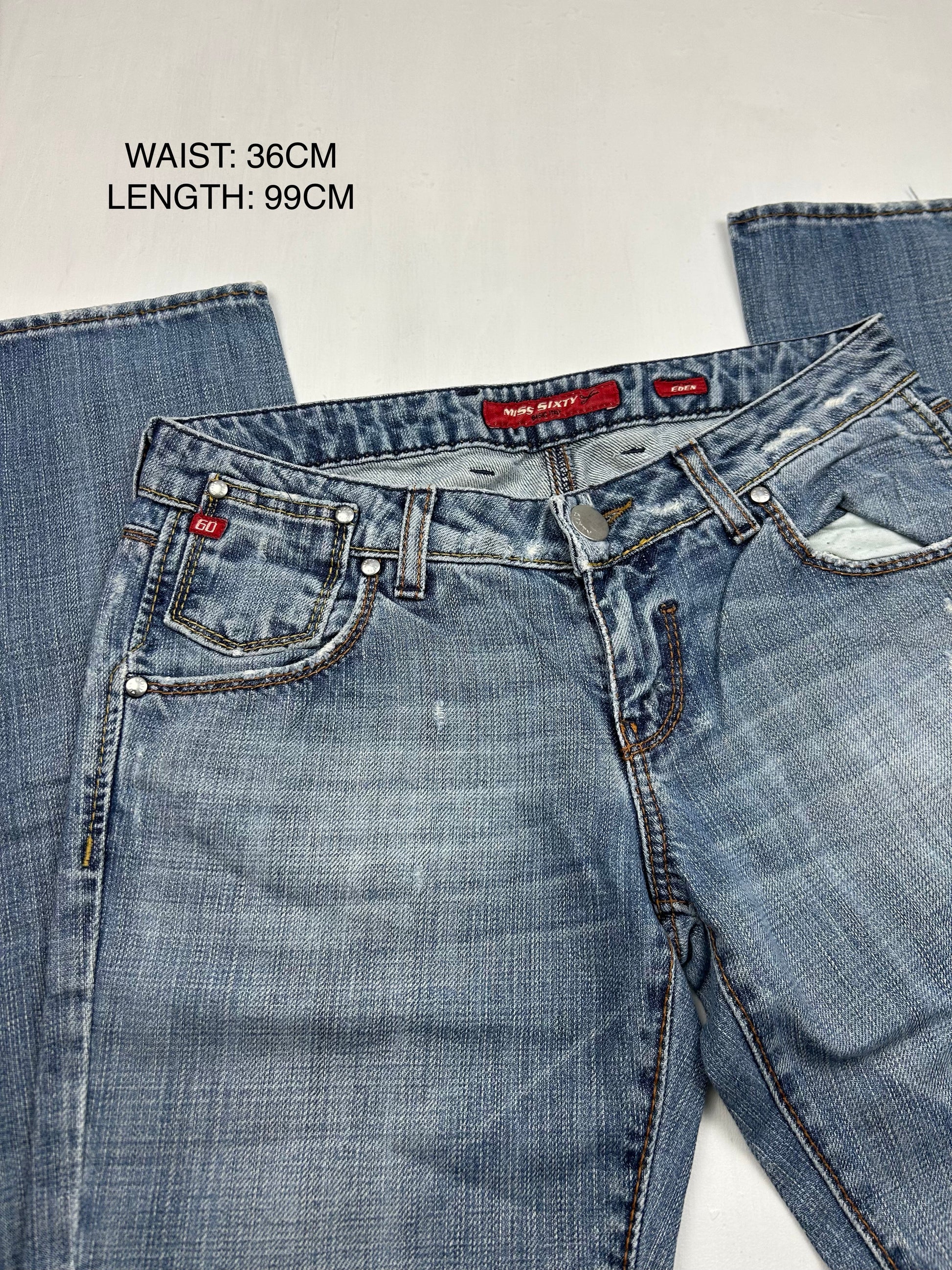 Blue denim low waist straight legs pants (XS)