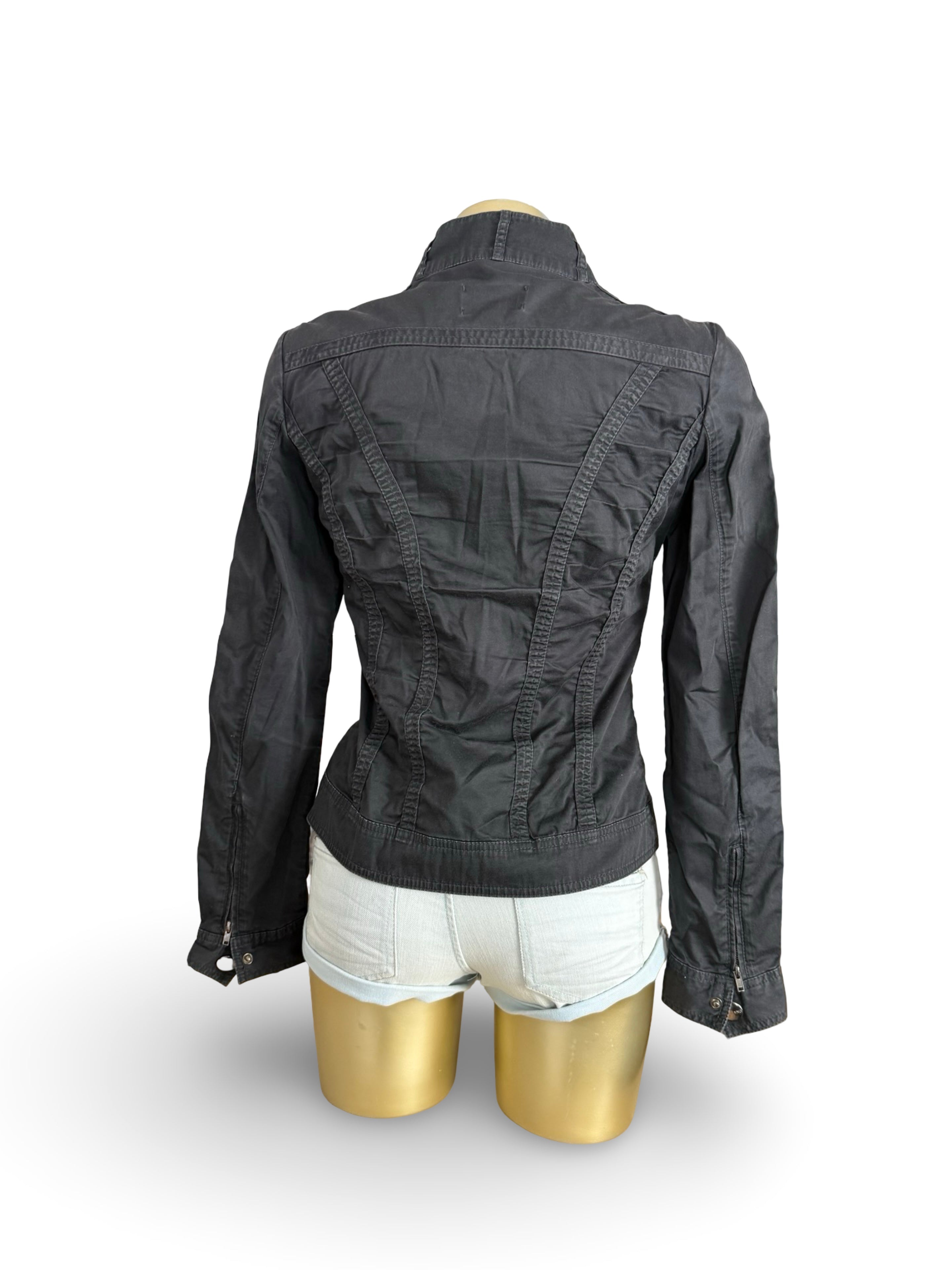 Black ruched zip up biker jacket (M)