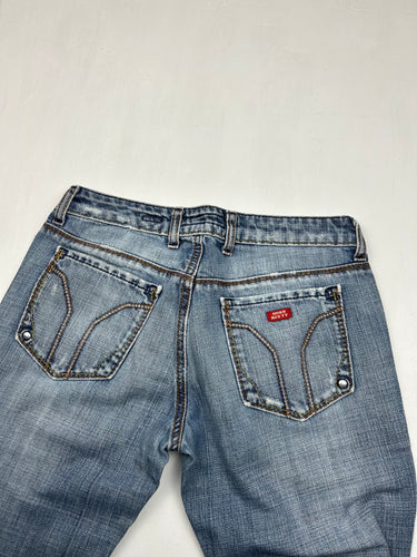 Blue denim low waist straight legs pants (XS)