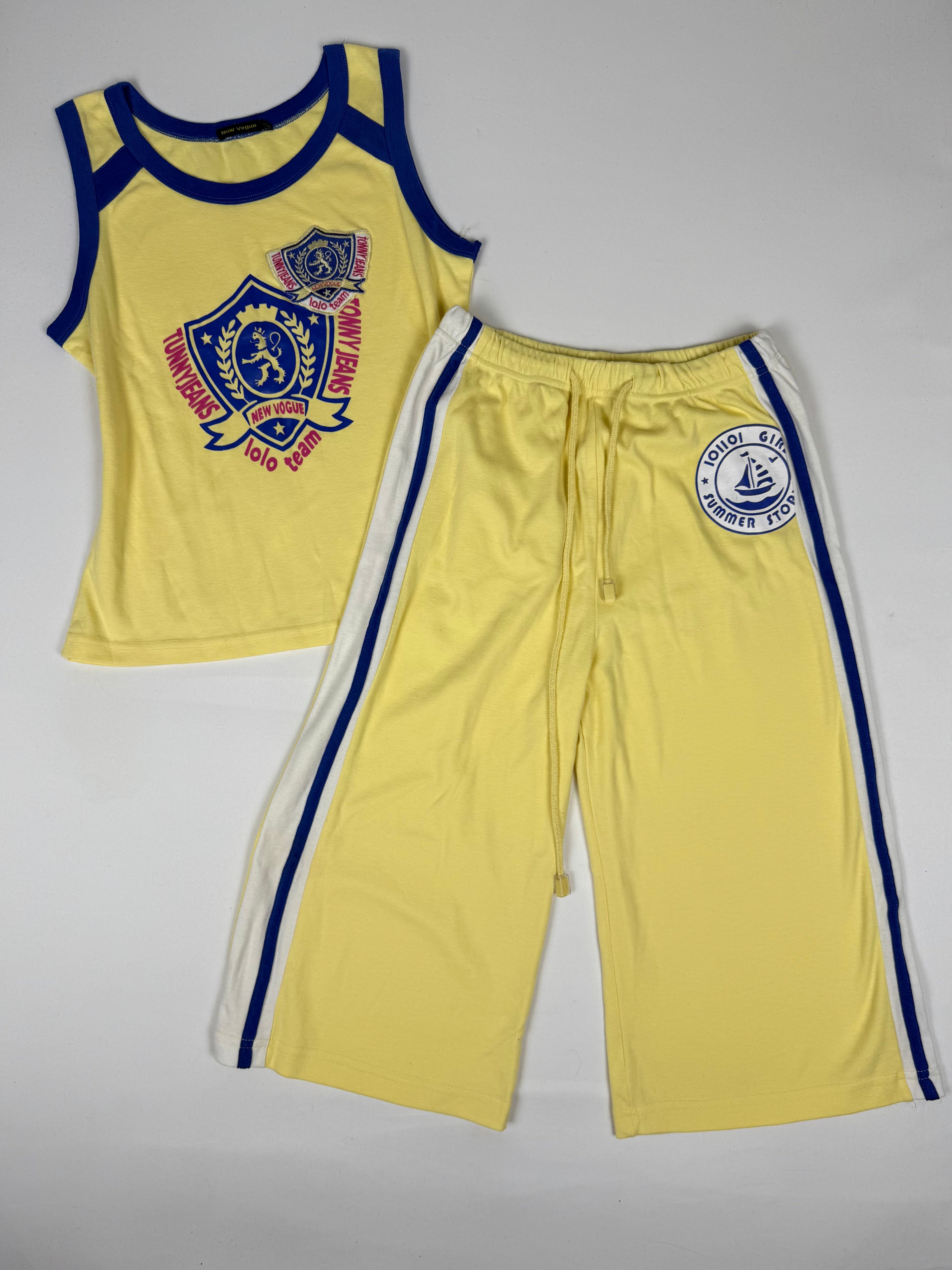Yellow activewear capri pants + top set (S)
