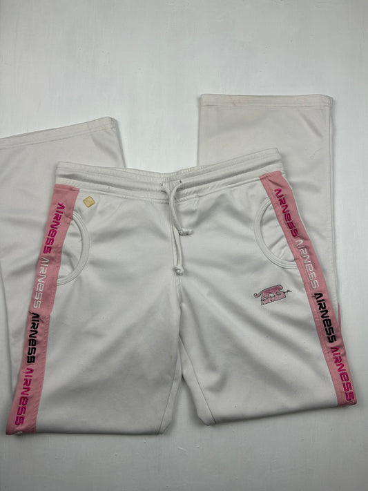 White & pink low rise baggy joggers pants (M)