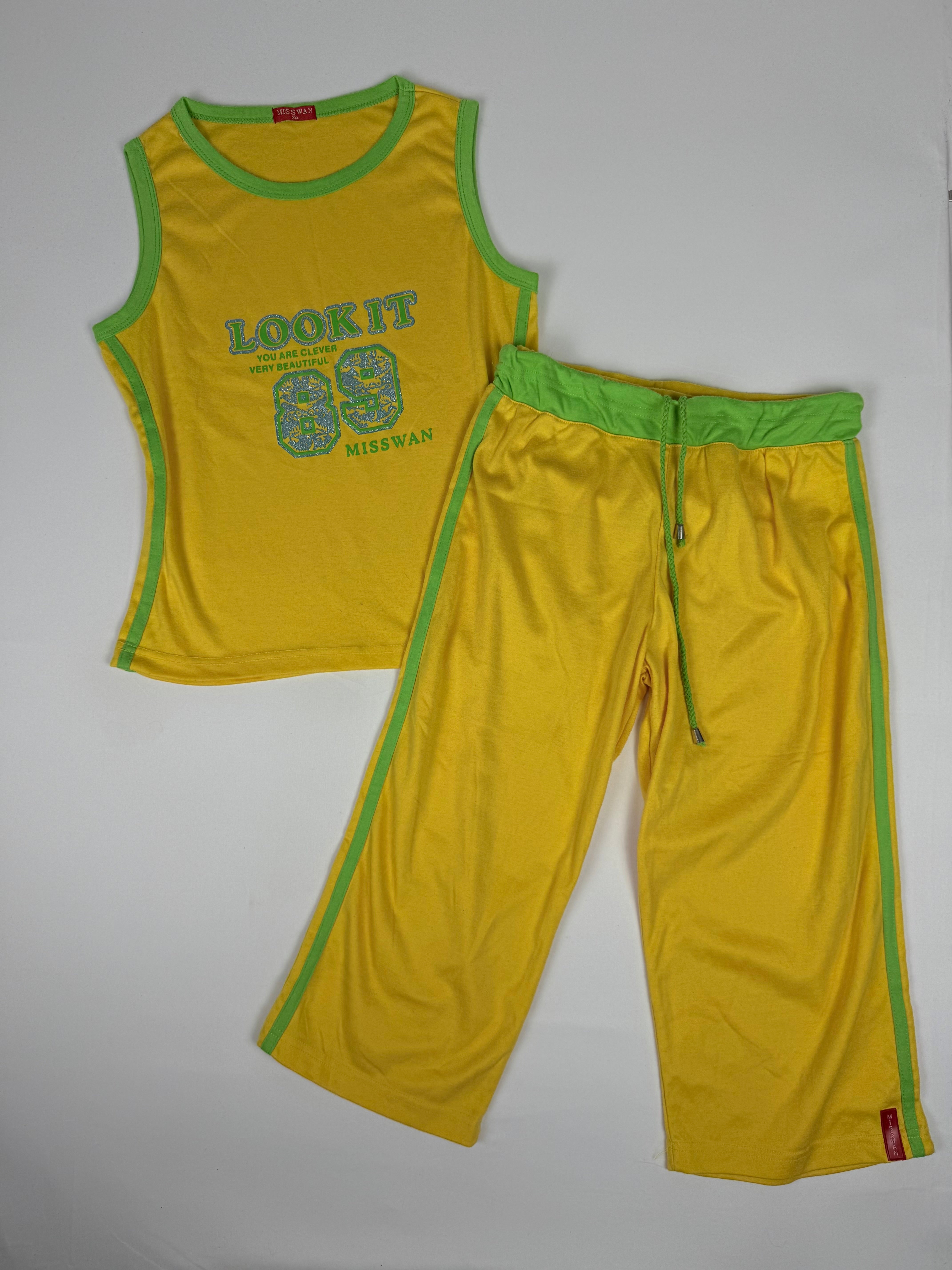 Yellow activewear capri pants + top set (M)