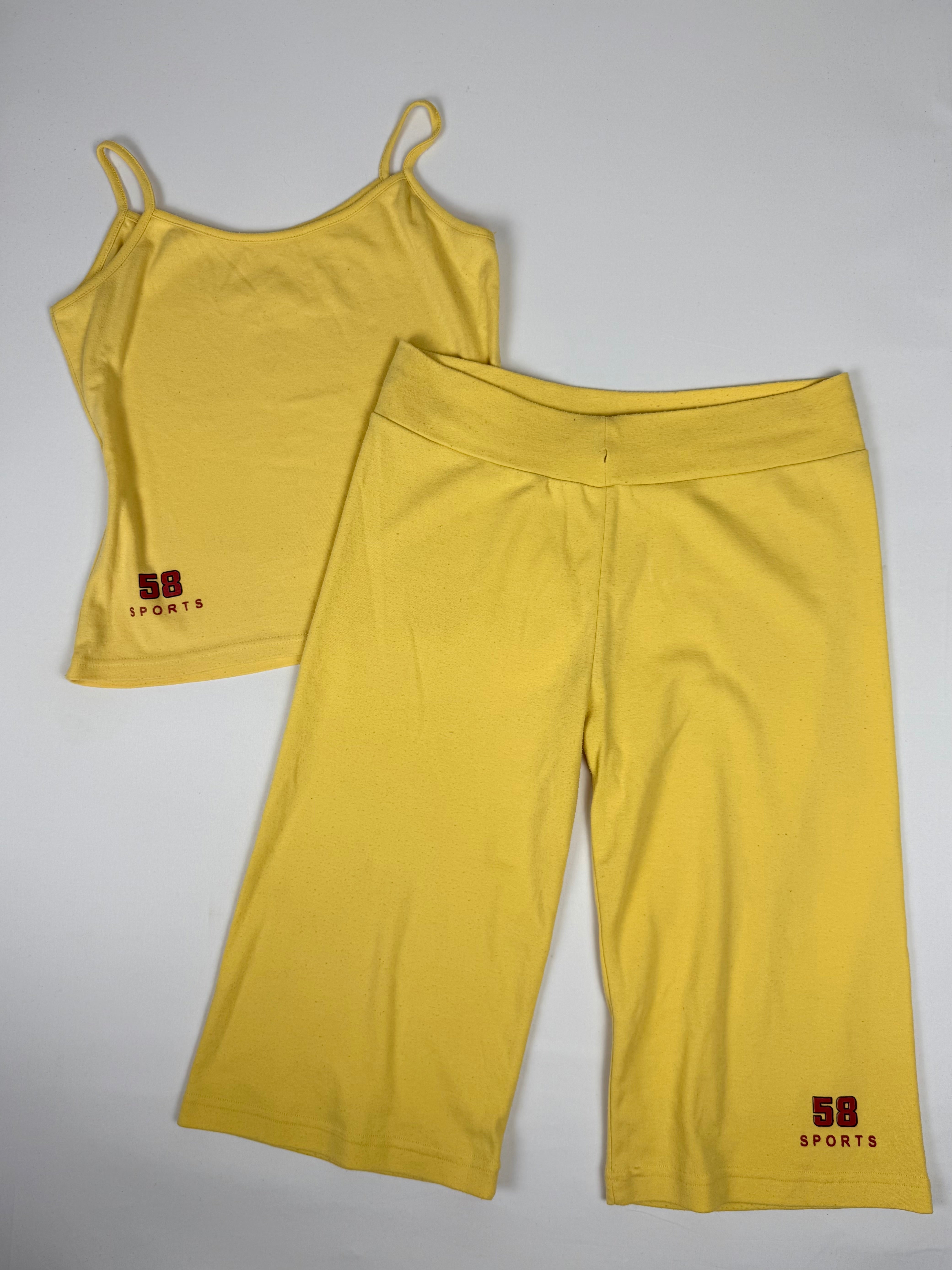 Yellow activewear capri pants + top set (M)
