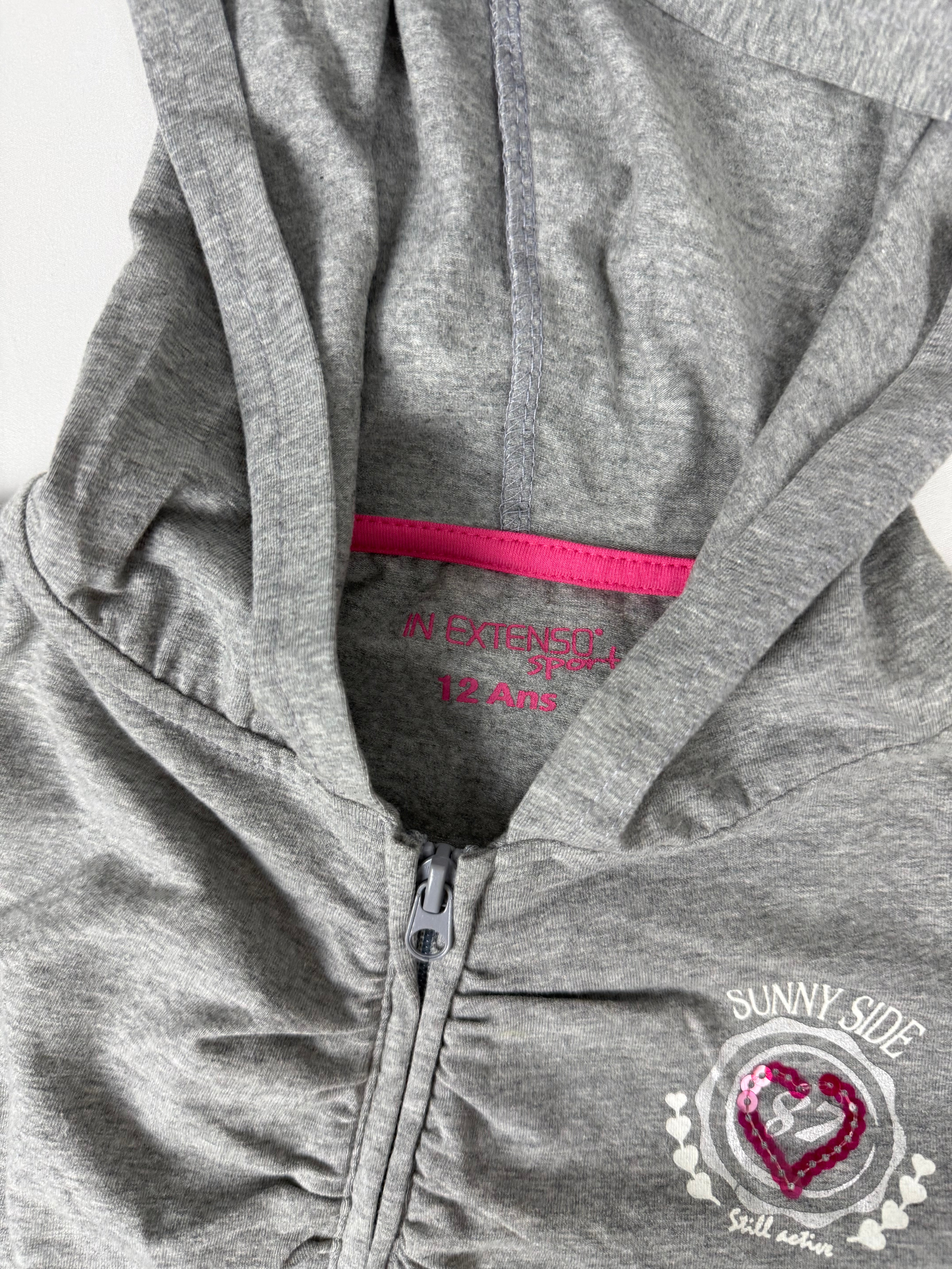 Grey zip up hooded cotton tee (S)