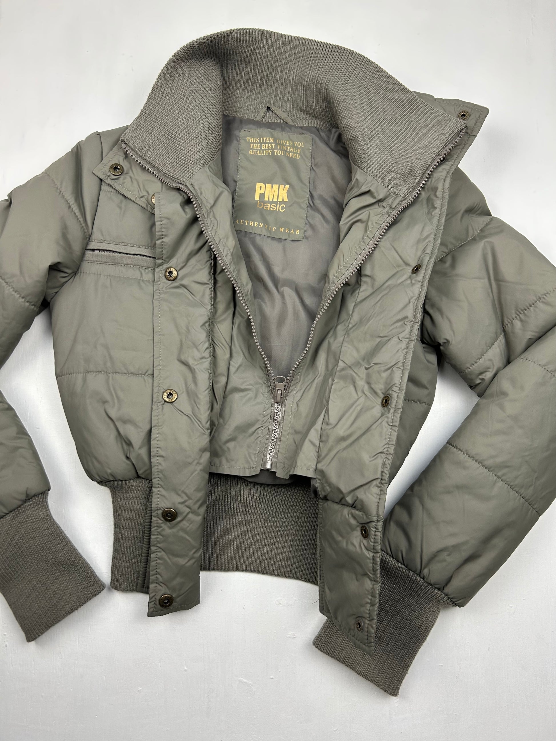 Khaki zip up puffer jacket (S/M)