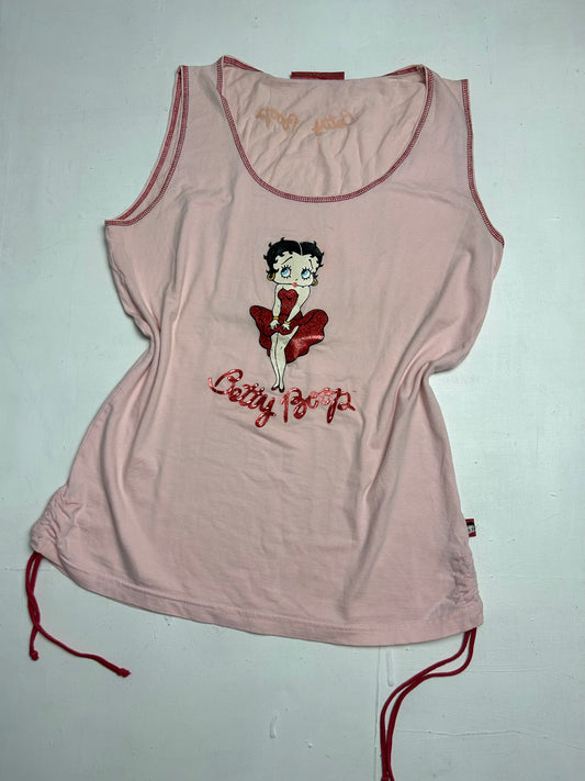 Betty Boop logo baby pink ruched tank  top (L)