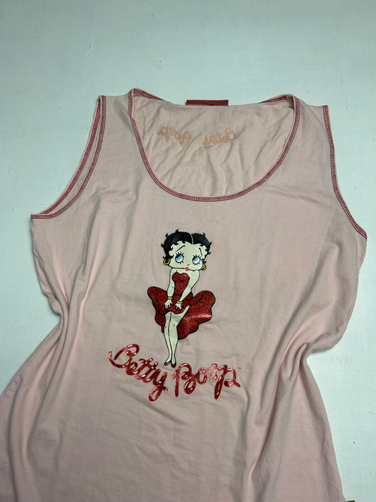 Betty Boop logo baby pink ruched tank  top (L)