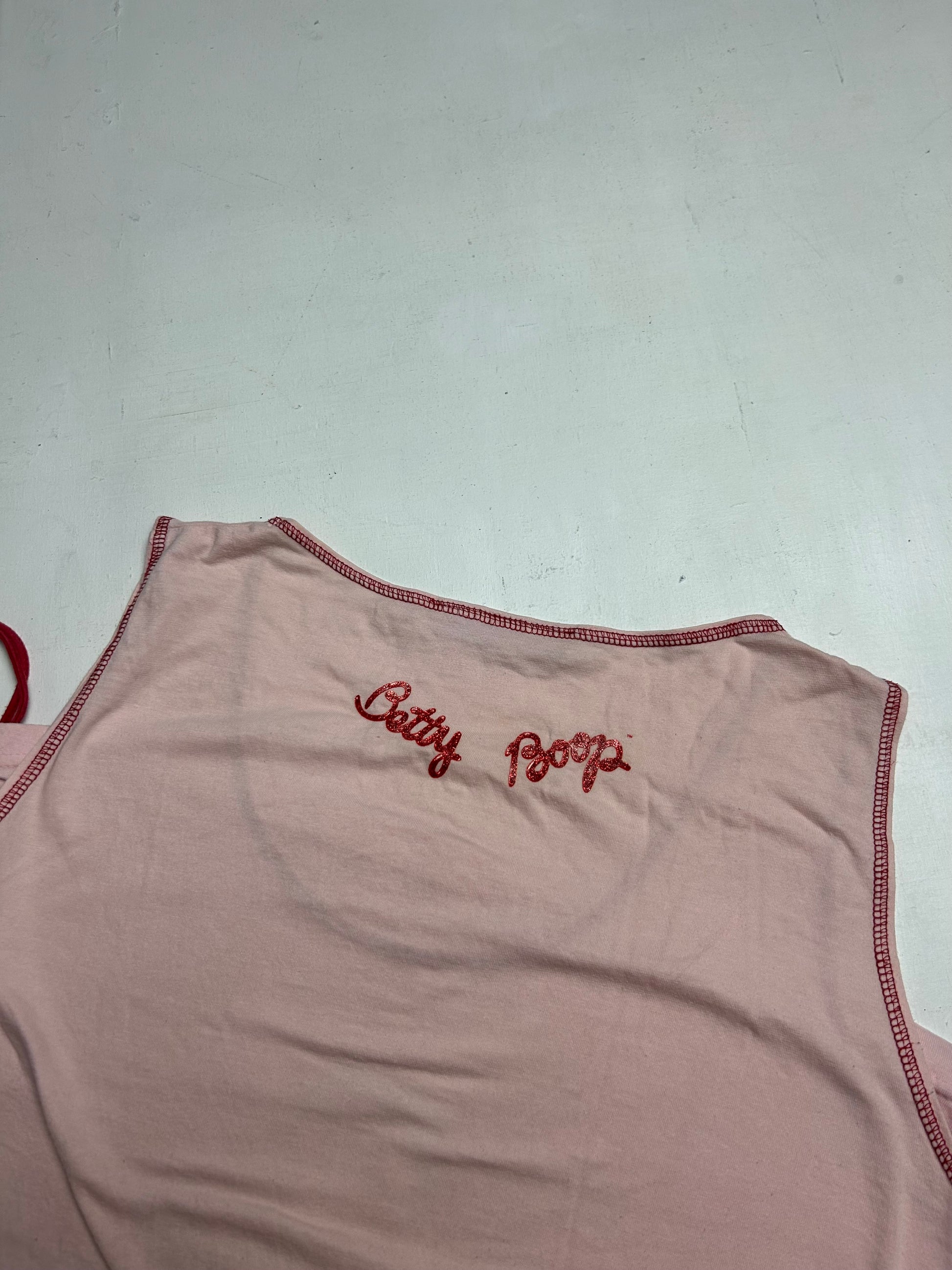 Betty Boop logo baby pink ruched tank  top (L)