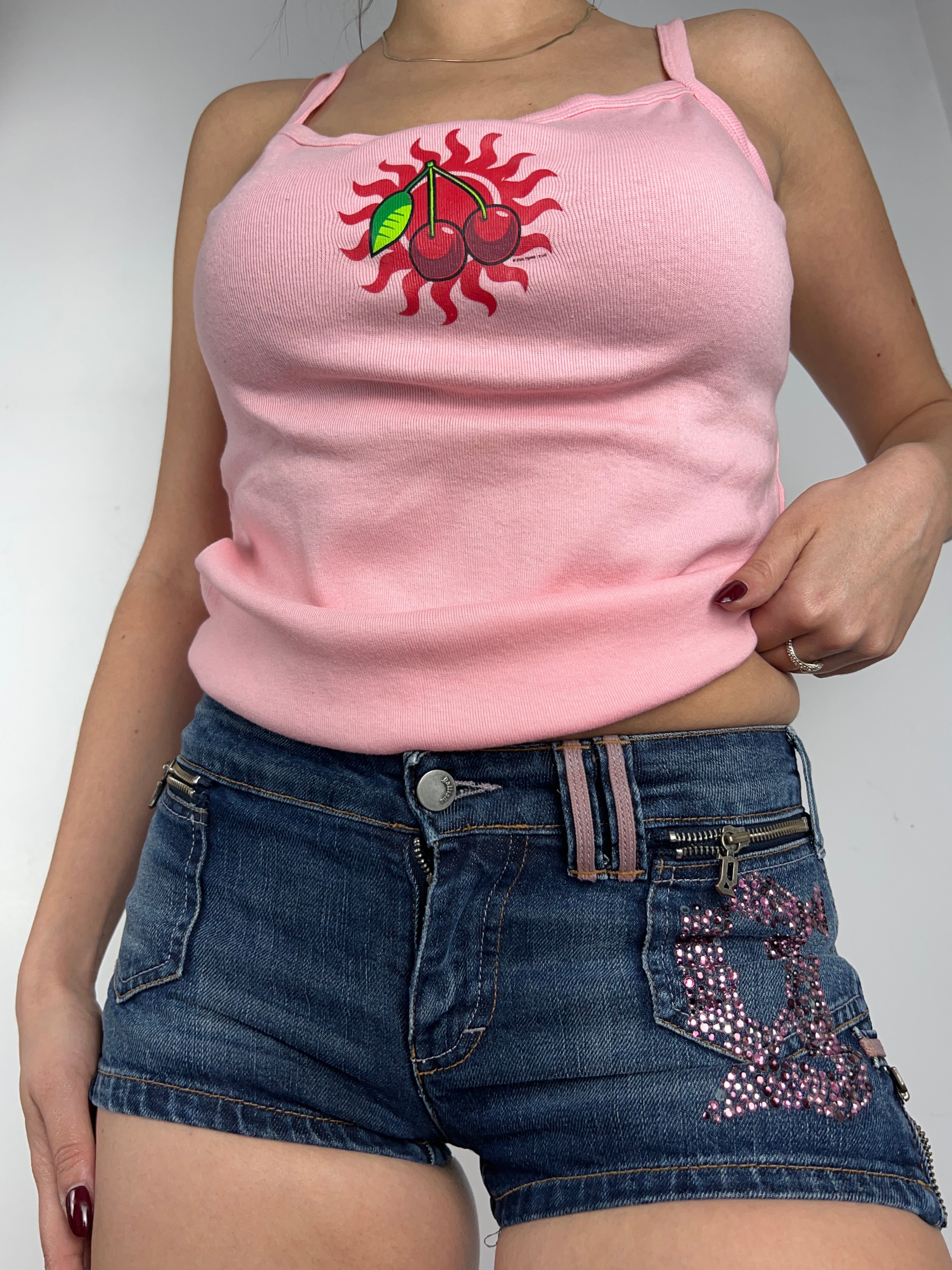 Pink cherry 100% cotton logo cami top (M)