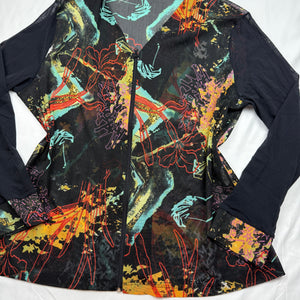 Graphic mesh zip up long sleeves top (XL)