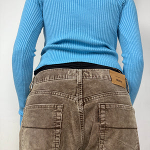 Blue ribbed off shoulders tight fit jumper (S/M)