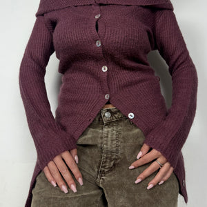Mauve super soft bardot neck tight fit cardigan jumper (S)