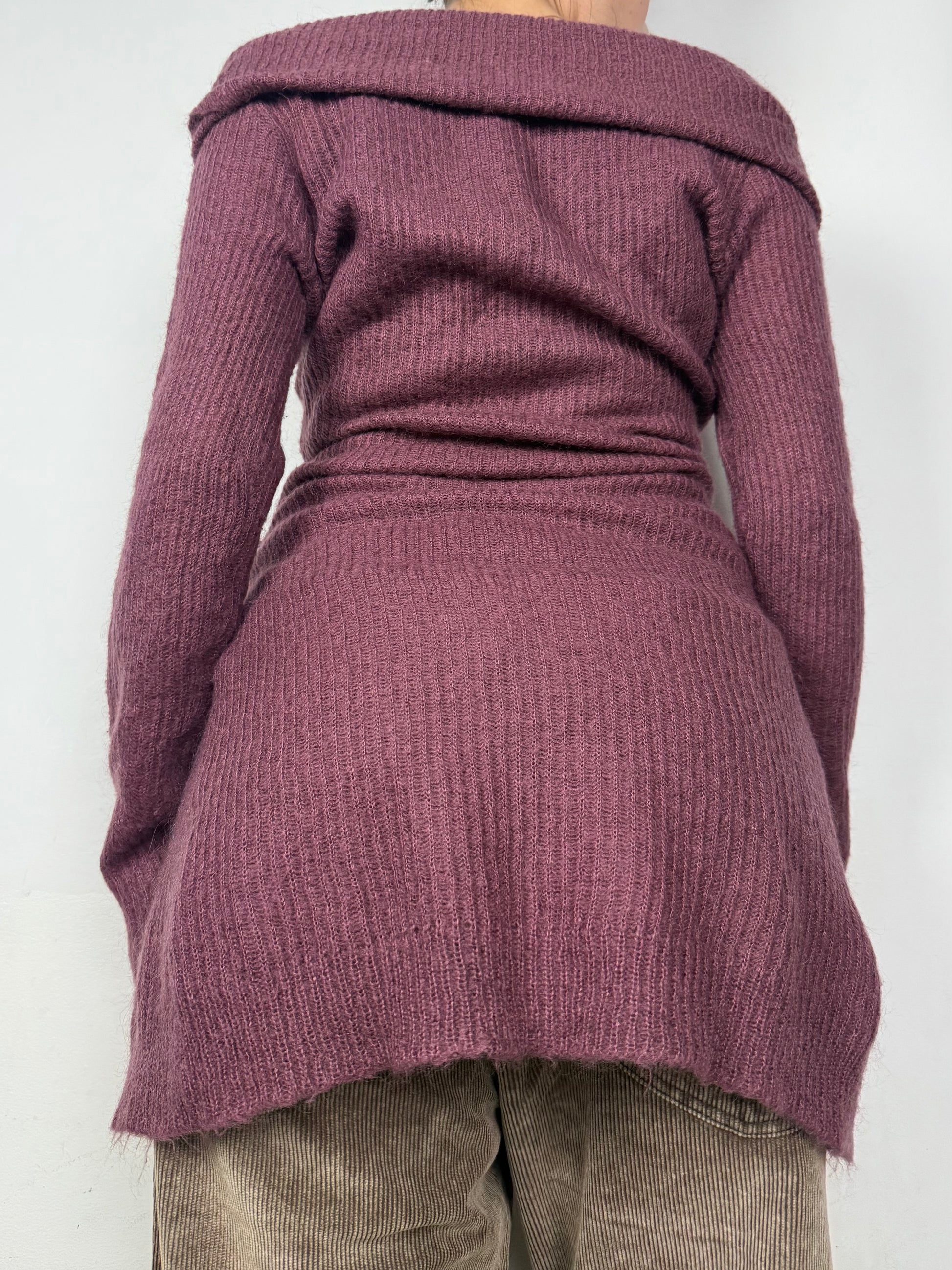 Mauve super soft bardot neck tight fit cardigan jumper (S)