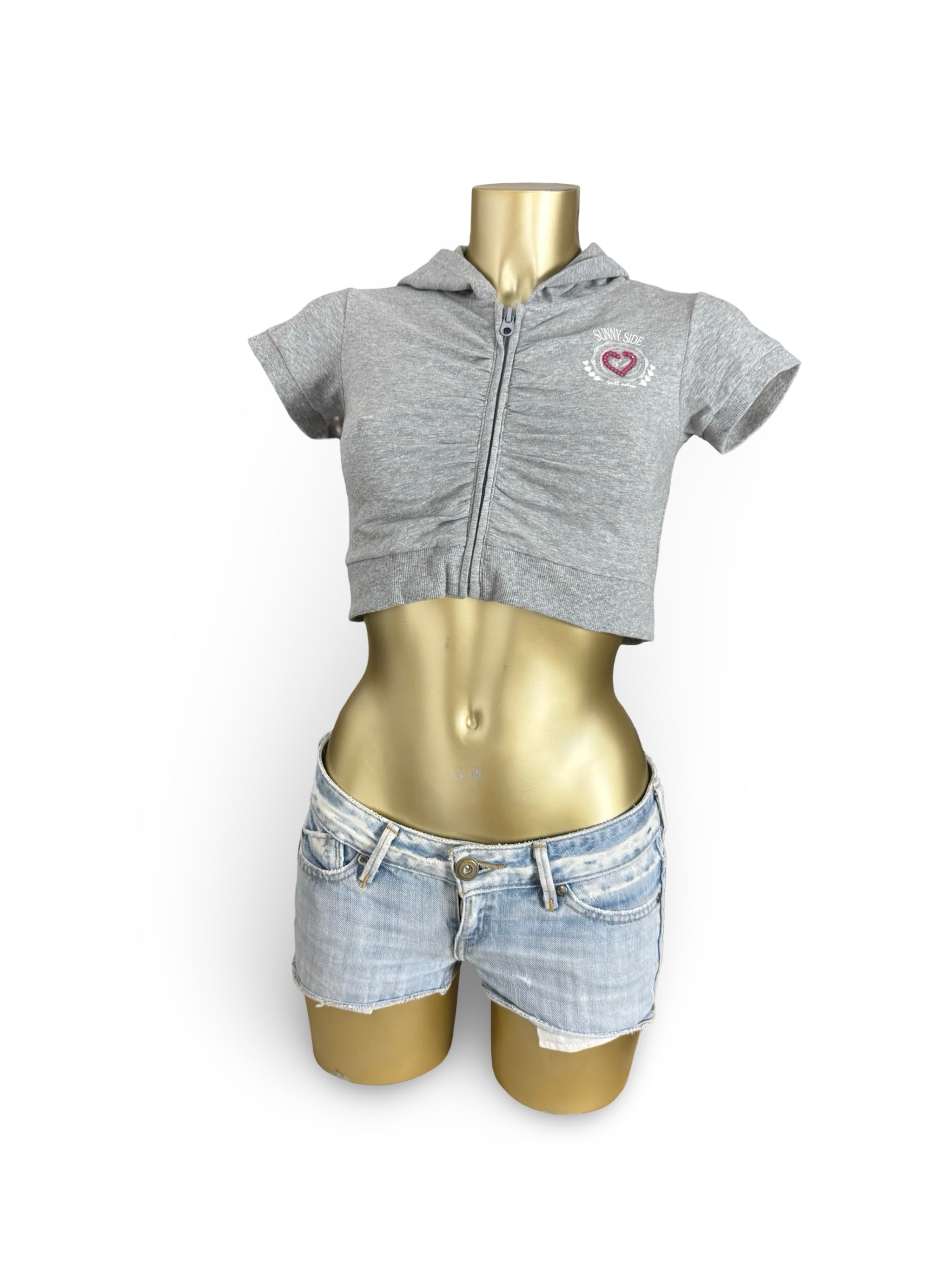 Grey zip up hooded cotton tee (S)
