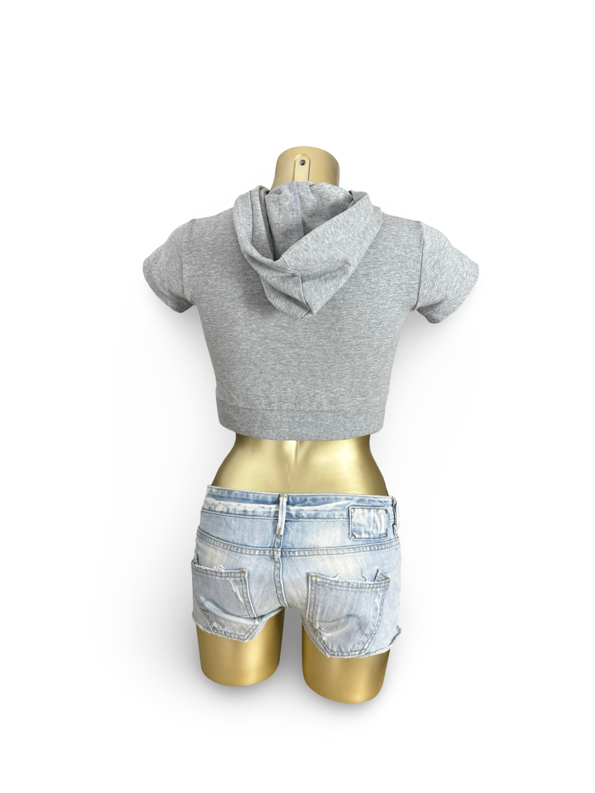 Grey zip up hooded cotton tee (S)