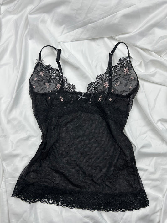 Black mesh babydoll cami top (S/M)